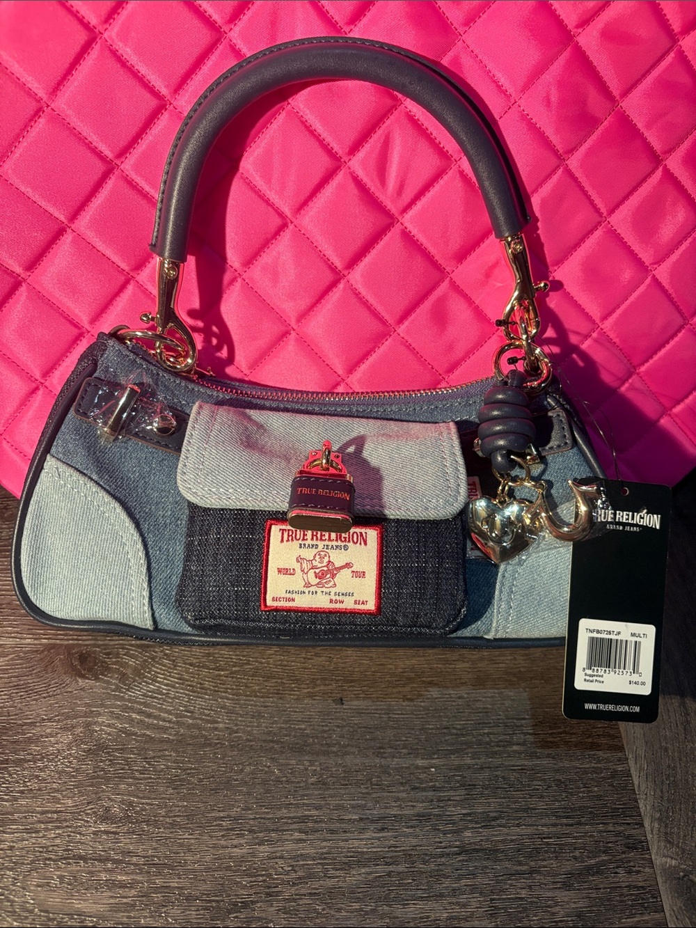 True Religion Two-Tone Denim Mini Satchel with Gold Hardware